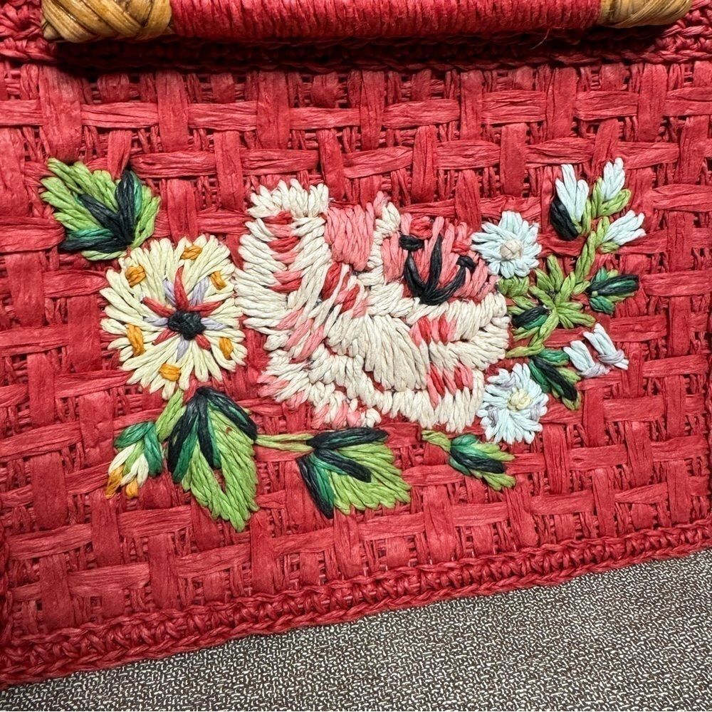 Vintage Fossil Woven Straw Bamboo Handle Tote Bag New Vacation Girly Cute - Picture 4 of 15